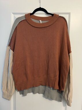 Wishlist Colorblock Crewneck Sweater - Rust, Gray & Cream